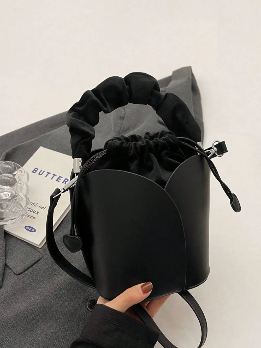 PU Leather Drawstring Bucket Bag