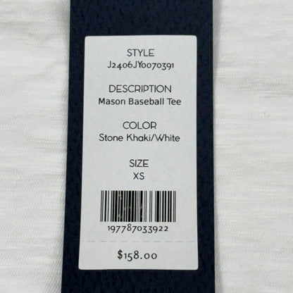 VERONICA BEARD Jeans Women's Mason Baseball Tee Sz-XS Stone Khaki/White