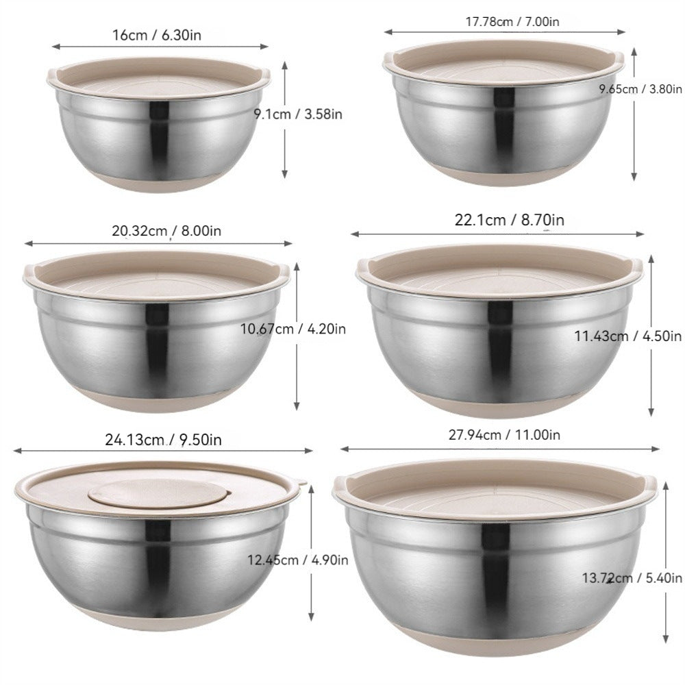 Stainless Steel Mixing Bowl with Lid, Thickened, Multi-functional: Beating, Grating, Stirring, Baking, Salad, Dough Making