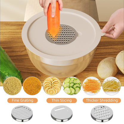 Stainless Steel Mixing Bowl with Lid, Thickened, Multi-functional: Beating, Grating, Stirring, Baking, Salad, Dough Making