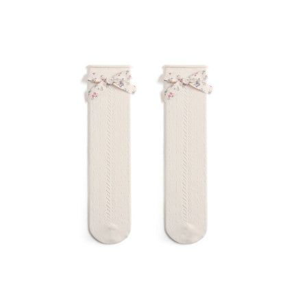 Hollow Mesh Floral Bow Princess Socks Combed Cotton Girls Stockings