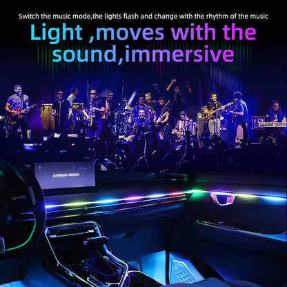 10 in 1 Car LED Acrylic Light Strip RGB Symphony Auto Interior Strip Lights Remote/APP Control Decorative Atmosphere Lamp