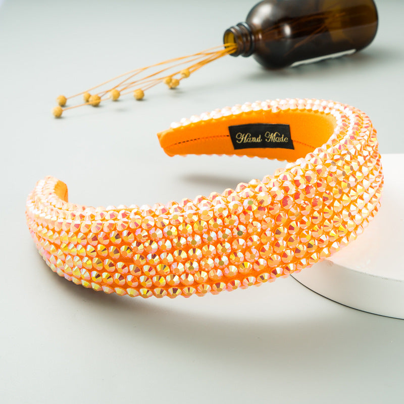 Ins Super Flash Full Drill 4.5cm Wide Brimmed Headdress Thickened Sponge Solid Color Headband Ladies Press Release Art Headband