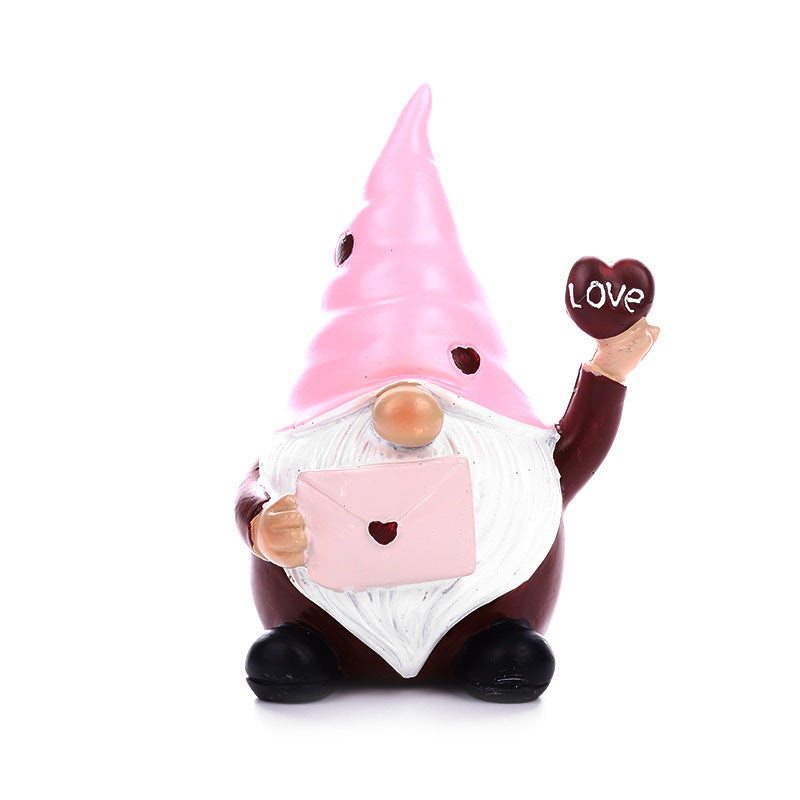 Valentine's Day Dwarf Doll Resin Gift Ornament Desktop Decoration Pink Hat Dwarf