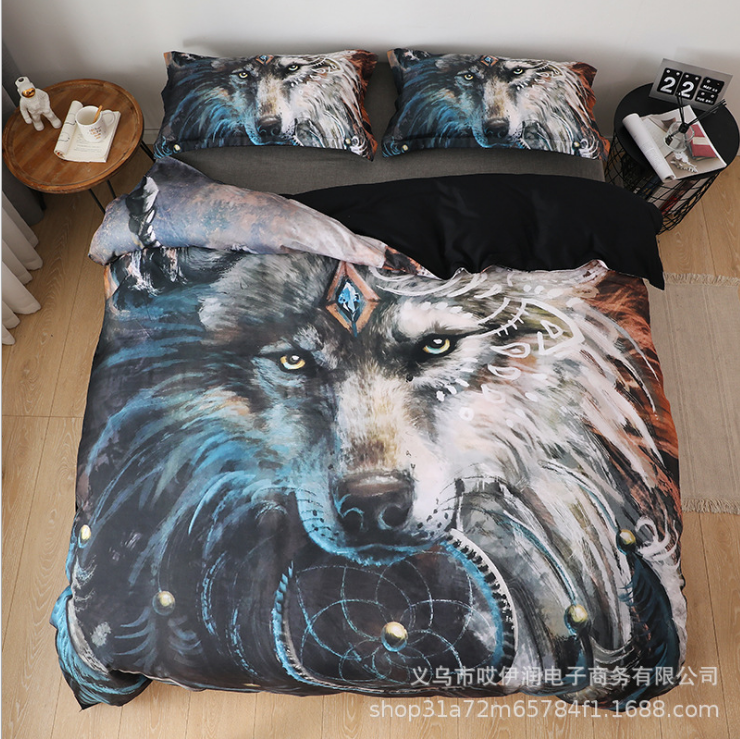 3D digital printing wolf warrior quilt cover three piece bedding home textile