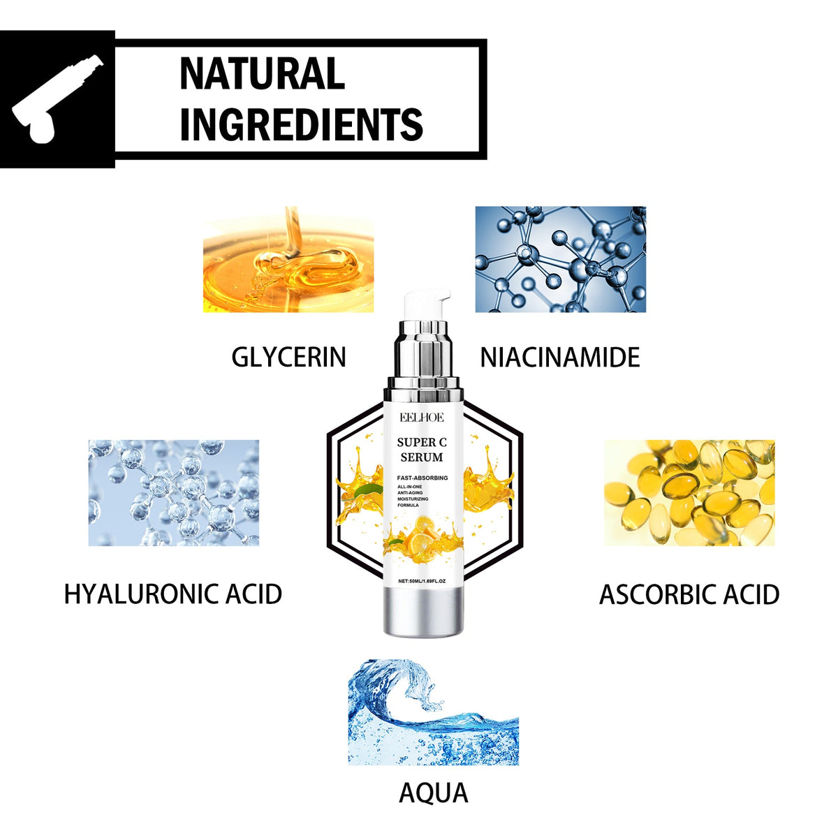 Super C Serum, Refresh The White Skin Hydrating Moisture Soft Delicate Skin Essence