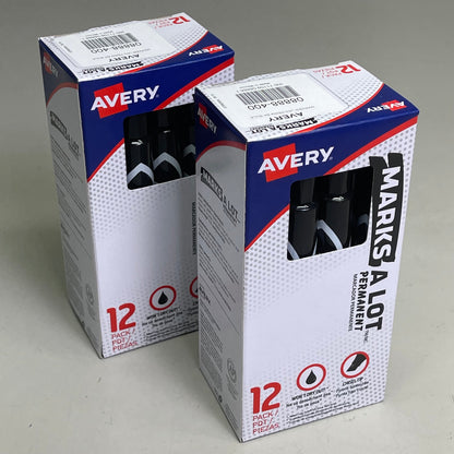 AVERY (2-PACK) Marks A Lot Permanent Markers Chisel Dozen Black 08888