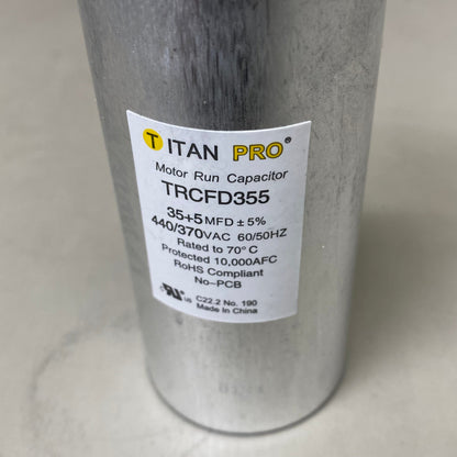 TITAN PRO Motor Run Capacitor 4.8"x2.2" Grey TRCFD355