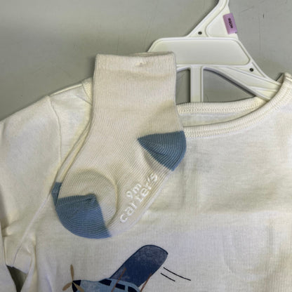 CARTERS (4 PIECE SET) 100% Cotton Airplane Print Outfit Set Boy's Sz 9M Blue