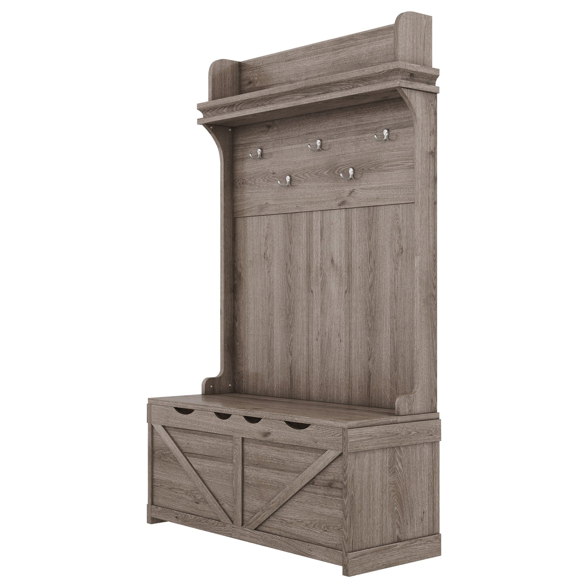 Hall tree with storage desk, entrance desk with drawers and 5 hooks, display rack,Oak