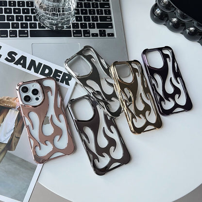 Electroplated hollow flame pattern phone case suitable for iPhone 15 Pro, simple all inclusive, Apple 14 anti drop protective cover