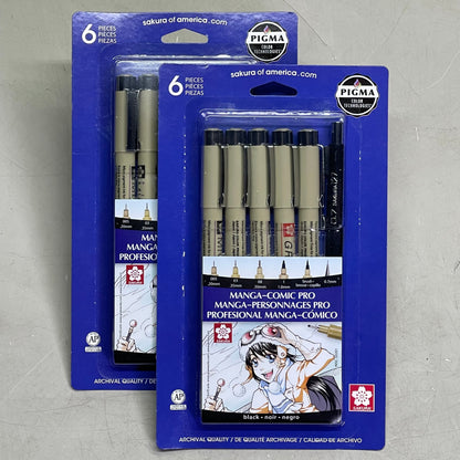 SAKURA (2-PACK) Pigma Micron Manga-Comic Pro Pens .20mm, .35mm, .5mm, 1mm Black 50201