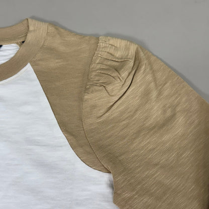 VERONICA BEARD Jeans Women's Mason Baseball Tee Sz-S Stone Khaki/White