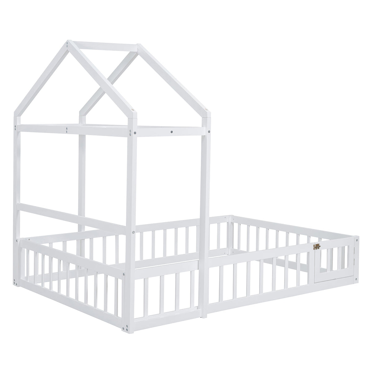 Wooden Full Size Children's Bed with Detachable Headboard and Integrated Clothes Drying Rack, White