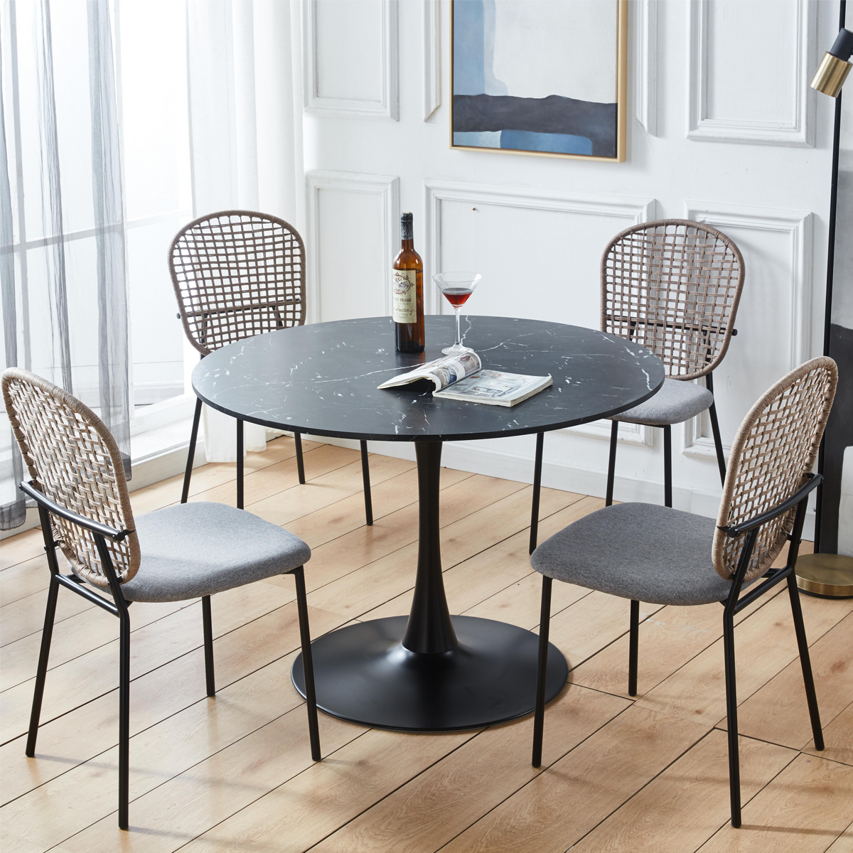 42.1 "Black Tulip Dining Table 4-6 Middle Ages Dining Table Round Mdf Desktop Casual Coffee Table