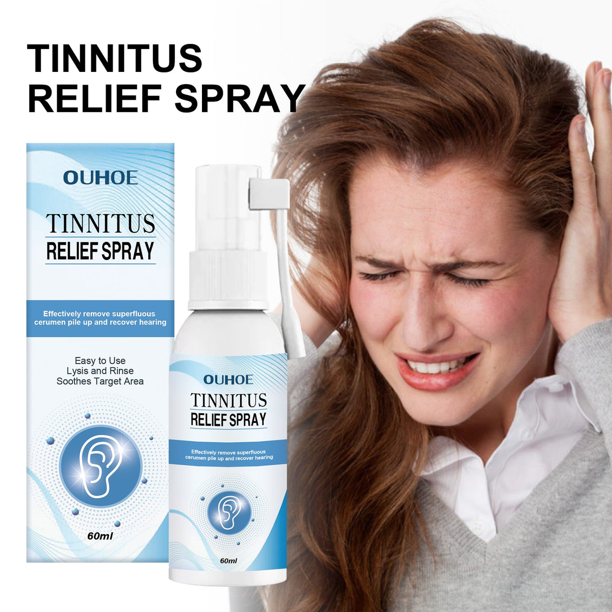 Tinnitus Relief Spray, Relieves Ear Discomfort Earplugs Earwax Cleaning Ear Care Spray