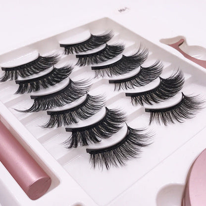 Eight Pairs Of Magnet False Eyelashes With Round Box Mirror Magnetic Iron-Absorbing Stone Eyelashes Magnetic Eyeliner Liquid Eyelashes