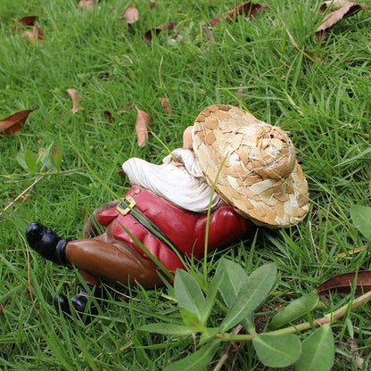 Creative resin sleeping posture elf statue courtyard garden with straw hat dwarf ornaments