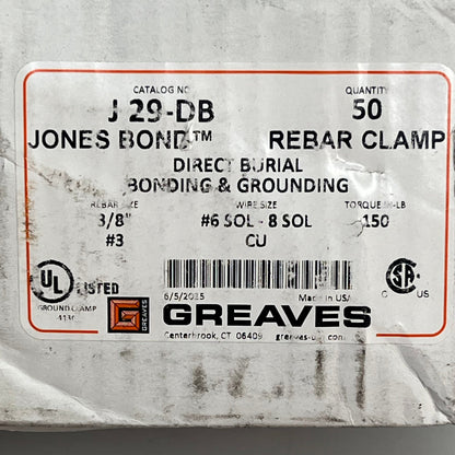 GREAVES (5 PACK) Jones Direct Burial Rebar Clamp Copper Only (#3) 3/8" J29-DB