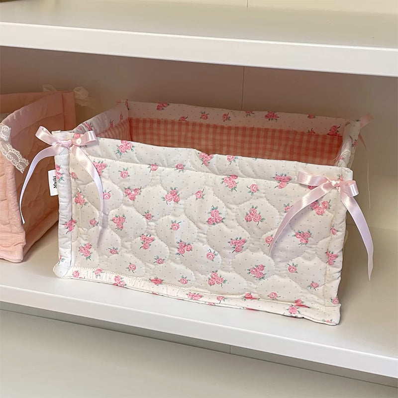 1pc Square Storage Basket: Desktop Organizer, Korean Quilted Design, Cute Storage Frame for Home Decor