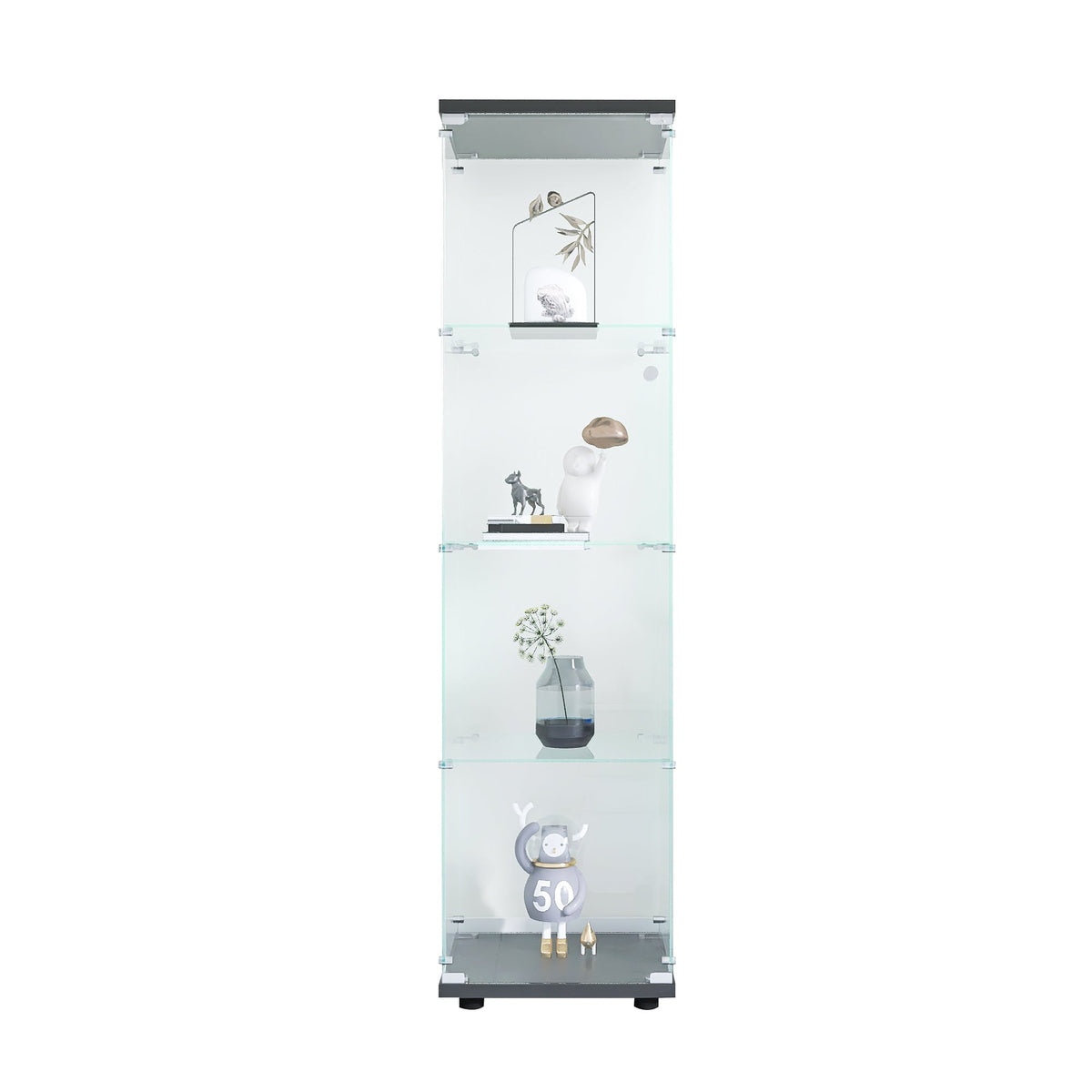 4 glass display cabinets with door shelves, floor standing antique bookshelf, 64.7 "* 16.7" * 14.3 ", black