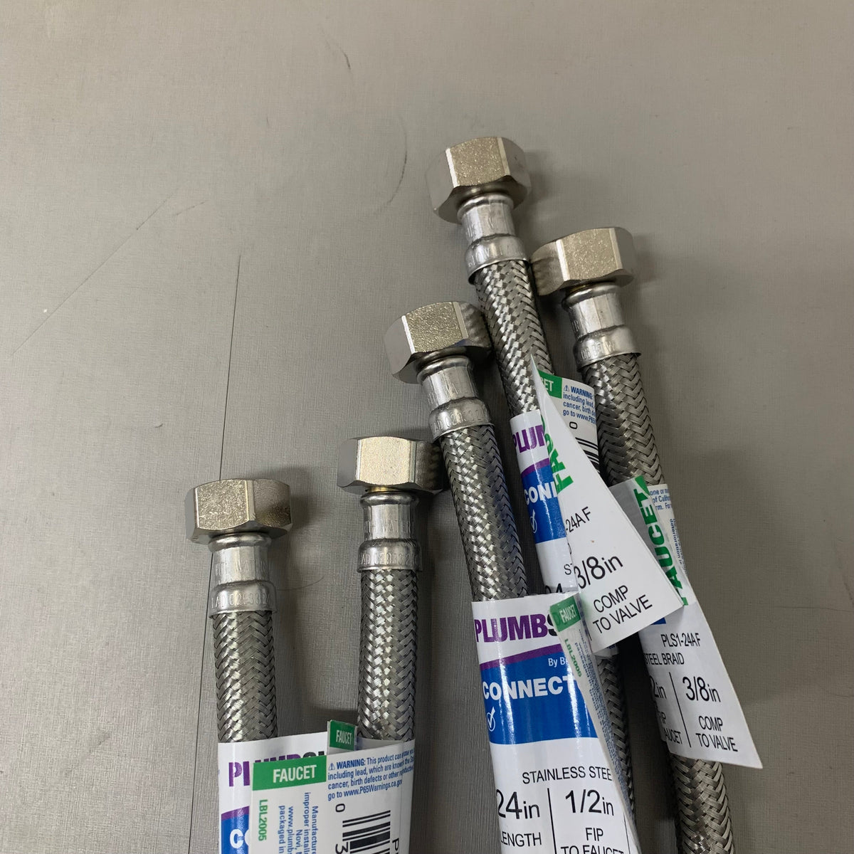 PLUMBSHOP (5 PACK)Faucet Connector Stainless Steel Braid 3/8" Compression x 1/2"FIP PLS1-12AF
