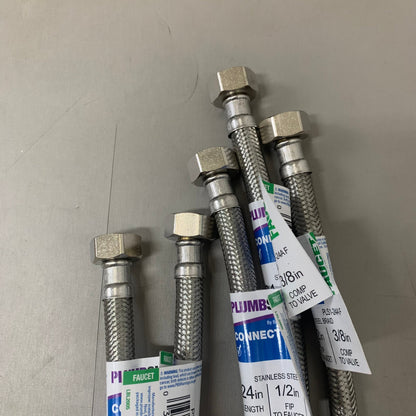 PLUMBSHOP (5 PACK)Faucet Connector Stainless Steel Braid 3/8" Compression x 1/2"FIP PLS1-12AF
