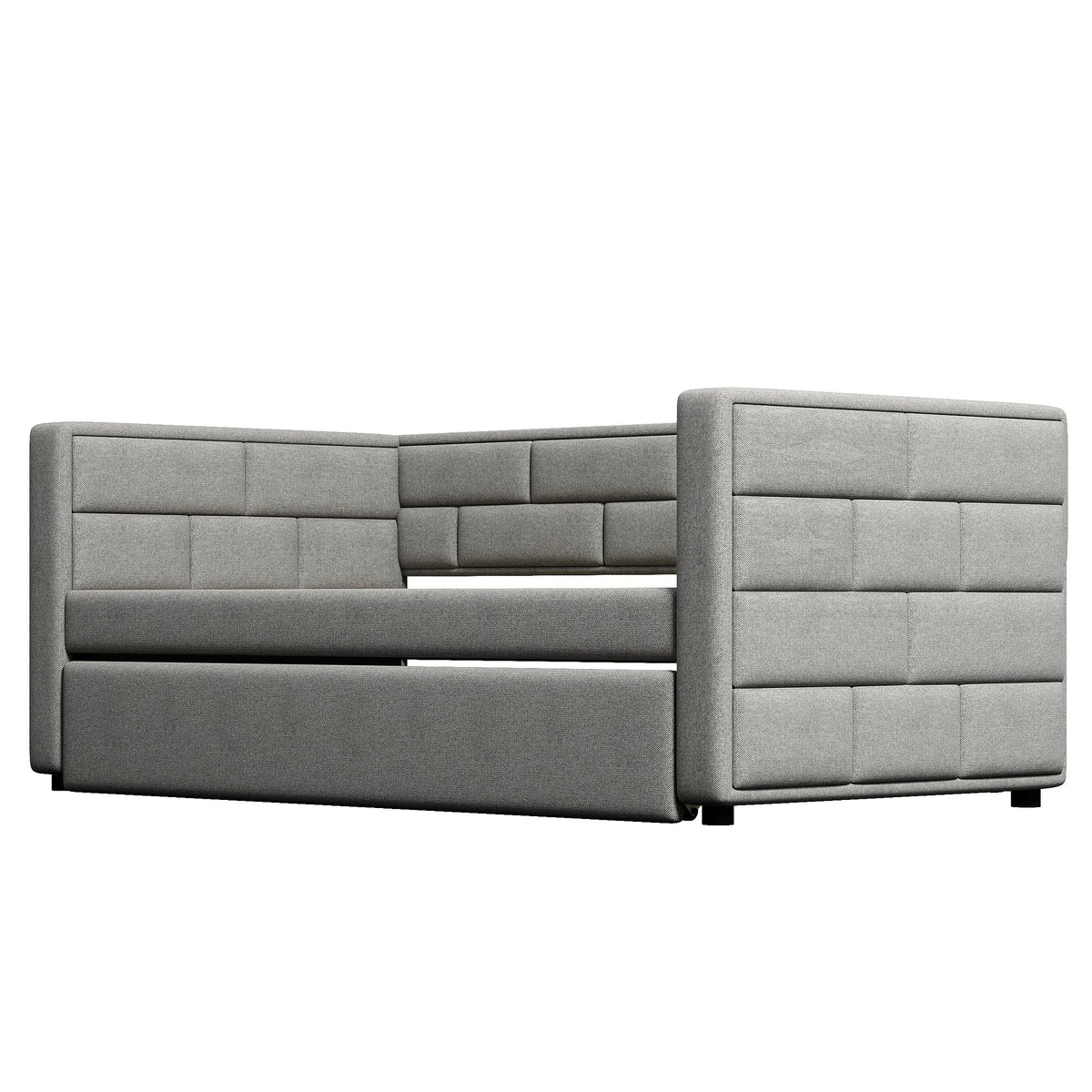 Twin Size Daybed with Trundle  Upholstered Daybed with Padded Back  Gray