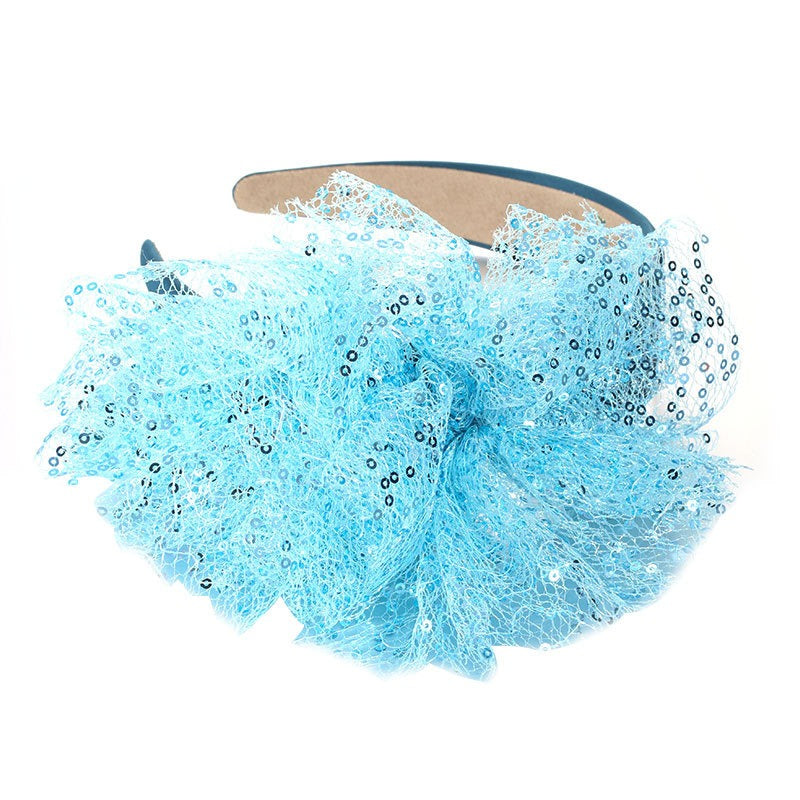 Solid color sequin flower wide edge girl style mesh headband