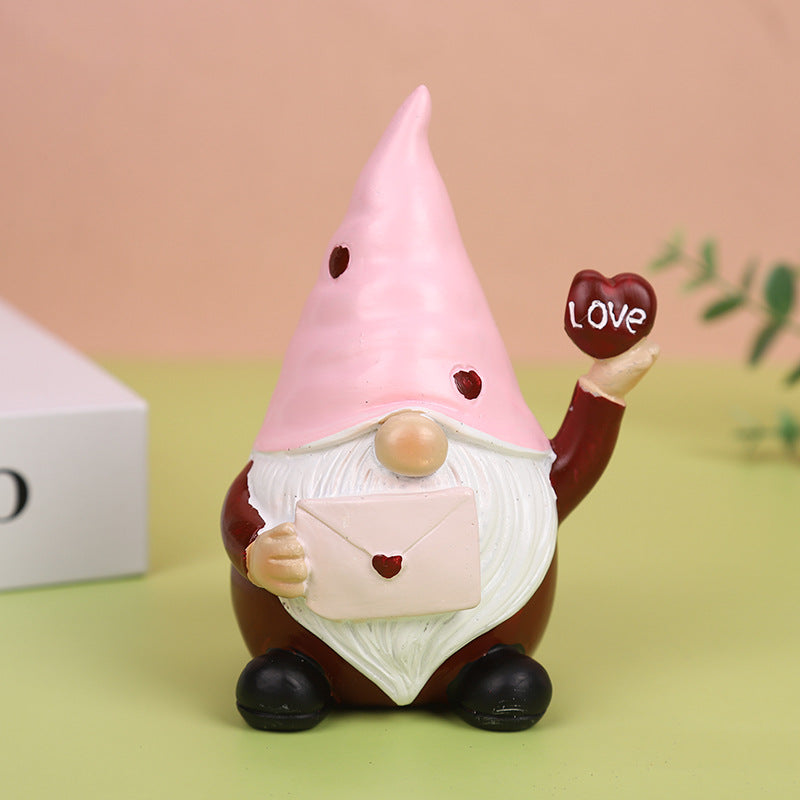 Valentine's Day Dwarf Doll Resin Gift Ornament Desktop Decoration Pink Hat Dwarf