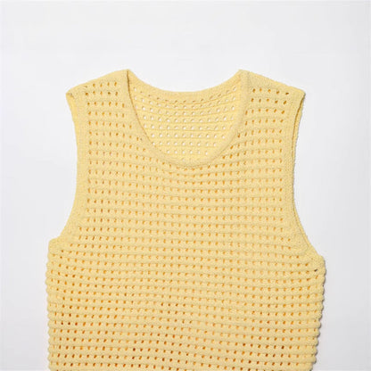 Fashionable Casual Tassel Design Plaid Knitted Top for Women
