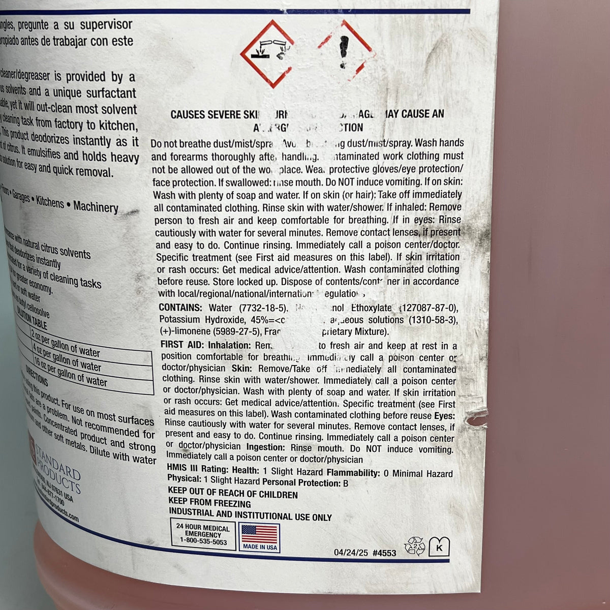US Heavy-Duty All-Purpose Cleaner Citrus Formula 3000 Liquid 5 Gal Orange 4553
