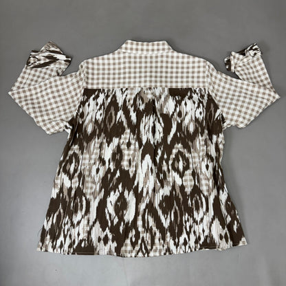 MULTIPLES Button-Up Plaid Shirt w/Cuff Petite Women's Sz PXL Brown/Cream M44506BP