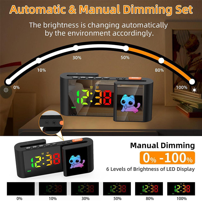 Creative S-shaped Dual-Screen RGB Colorful Alarm Clock, Adorable Cartoon Night Light Electronic Clock