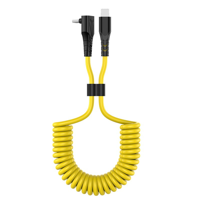Spring car PD data cable 60w 2-in-1 elbow telescopic fast charging cable suitable for Ideal Wenjie Tesla