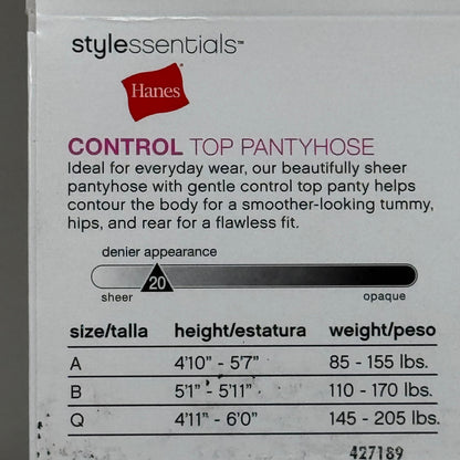 HANES (2 PACK, 2 PAIRS EACH ) Essentials Control Top Pantyhose Women's Sz B Nude