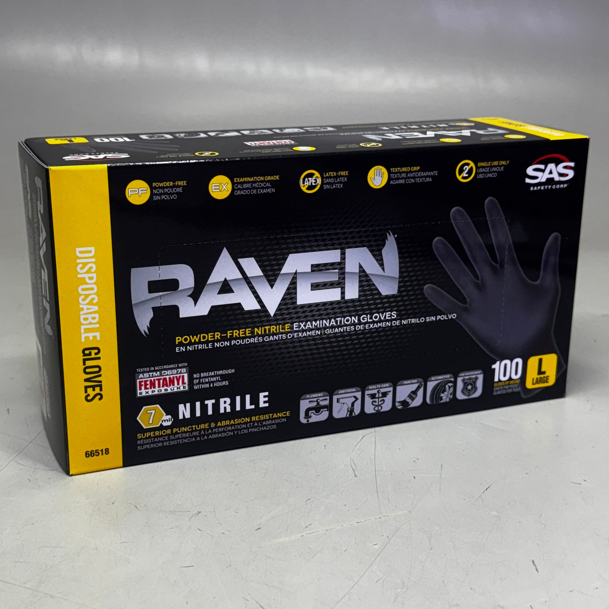RAVEN (200 Gloves) Powder Free Nitrile Examination Gloves L Black 66518