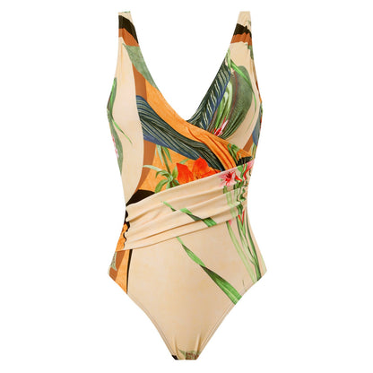 European and American conjoined vacation beach hot spring swimsuit French retro conjoined bikini