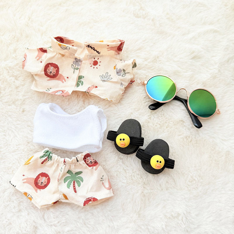 Only clothes/Labubu clothes pendant Labubu sitting party clothes beach glasses set