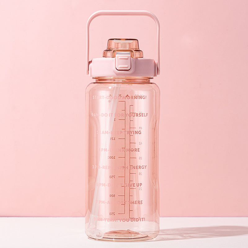 Sports water cup portable large capacity 2000ml plastic cup with straw scale men and women kettle water cup