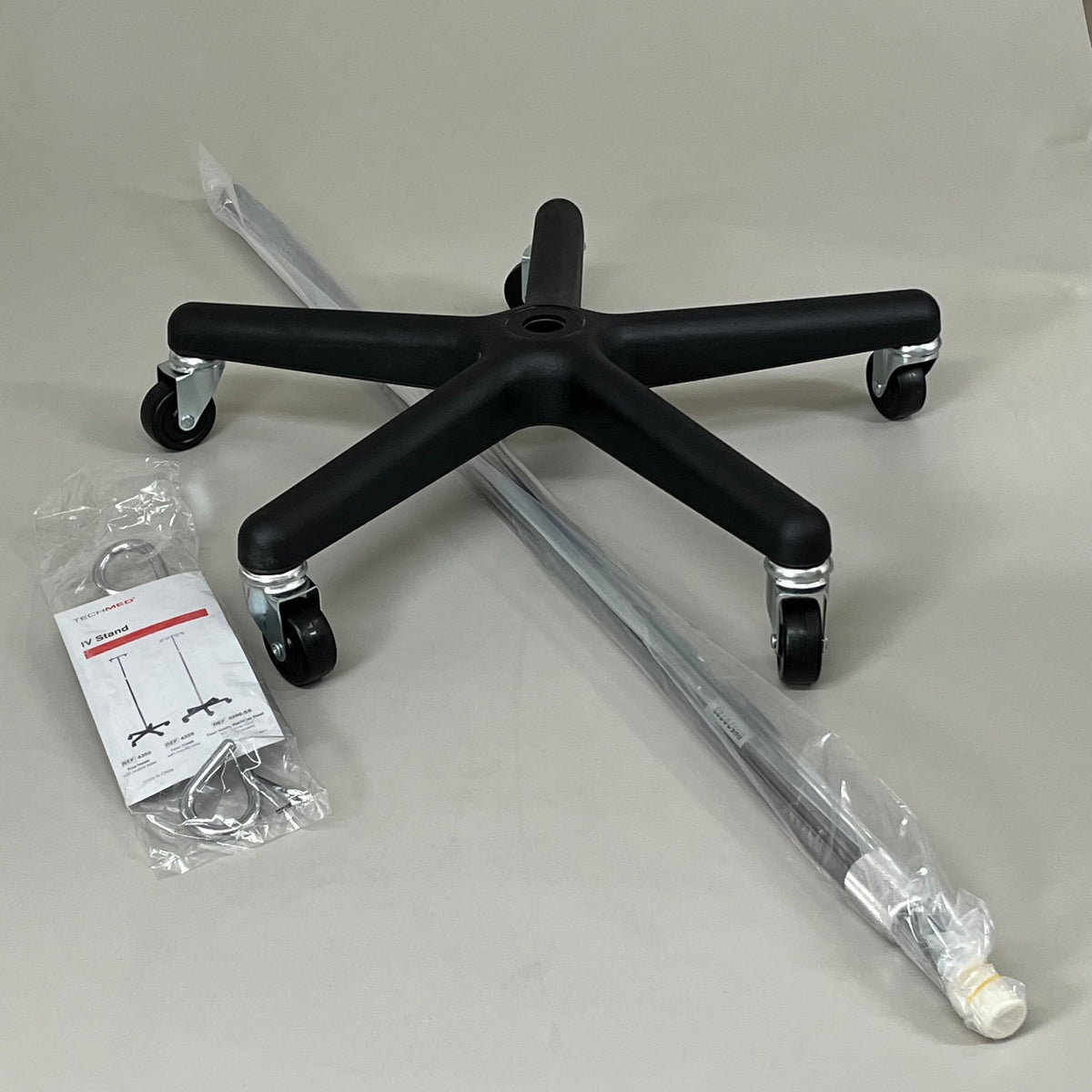 TECH-MED IV Stand 5 Caster 2 Hook Adjustable 47" to 84" w/ Locking Collar 4355