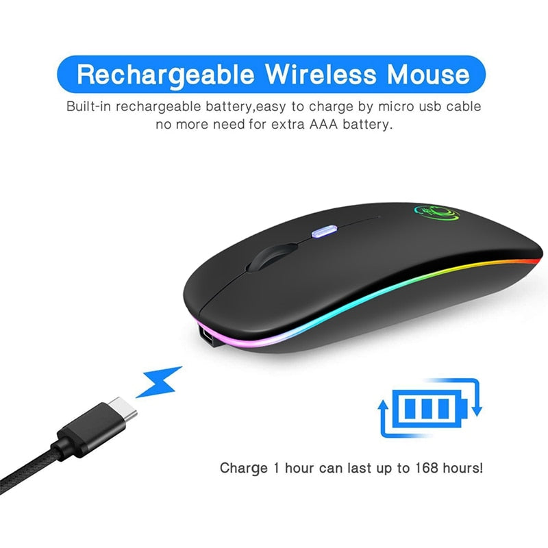 Wireless Mouse Bluetooth RGB Rechargeable Mouse Wireless Computer Silent Mause LED Backlit Ergonomic Gaming Mouse For Laptop PC