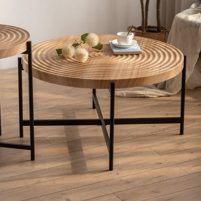 33"Modern Thread Design Round Coffee Table MDF Table Top with Cross Legs Metal Base