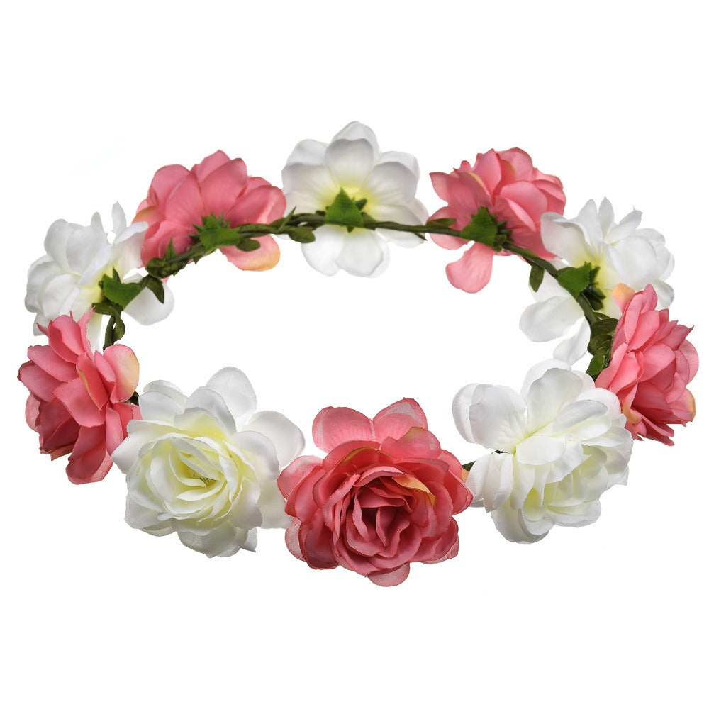 Bohemian Beach Rose Blossom Hair Hoop Bride Flower Ring Hair Strap