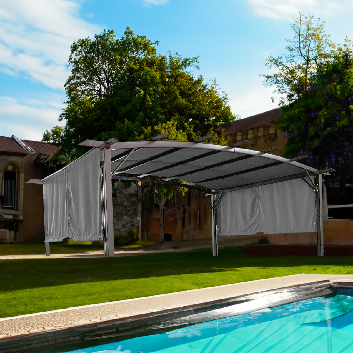 Universal Canopy Cover Replacement for 12x9 Ft Curved Outdoor Pergola Structure-Grey