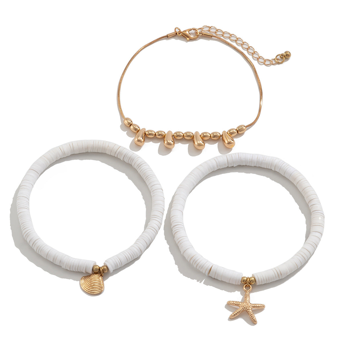 Holiday starfish soft ceramic ankle chain set, beach multi-layer alloy copper chain ankle ring