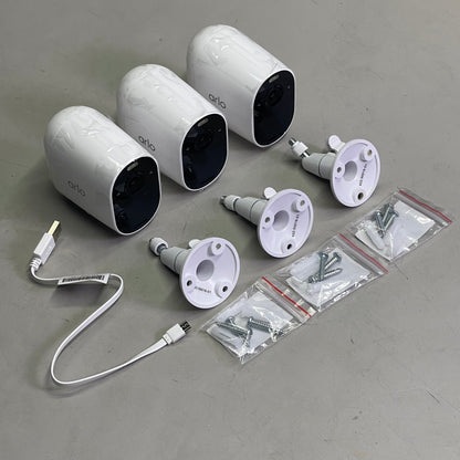 ARLO (3 PACK) Essential Wire-Free Spotlight Security Cameras 130° FOV White VMC2330W-100NAS (Pre-Owned)