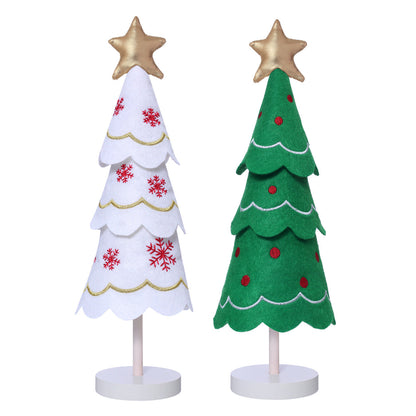 Cute Christmas Tree Fabric Wooden Display Window Desktop Christmas Embroidery Snowflake Decoration
