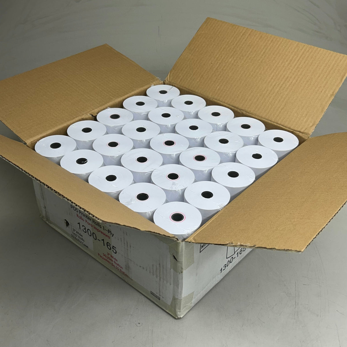 MAX-PRIME (50 Rolls) POS 1-Ply Printer Rolls 3"x165' White 1300-165 (Distressed Package)