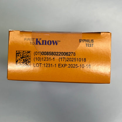 FIRST TO KNOW (1 TEST PER BOX) In Home Syphilis Test Kit 15 Min Results BB 10/25